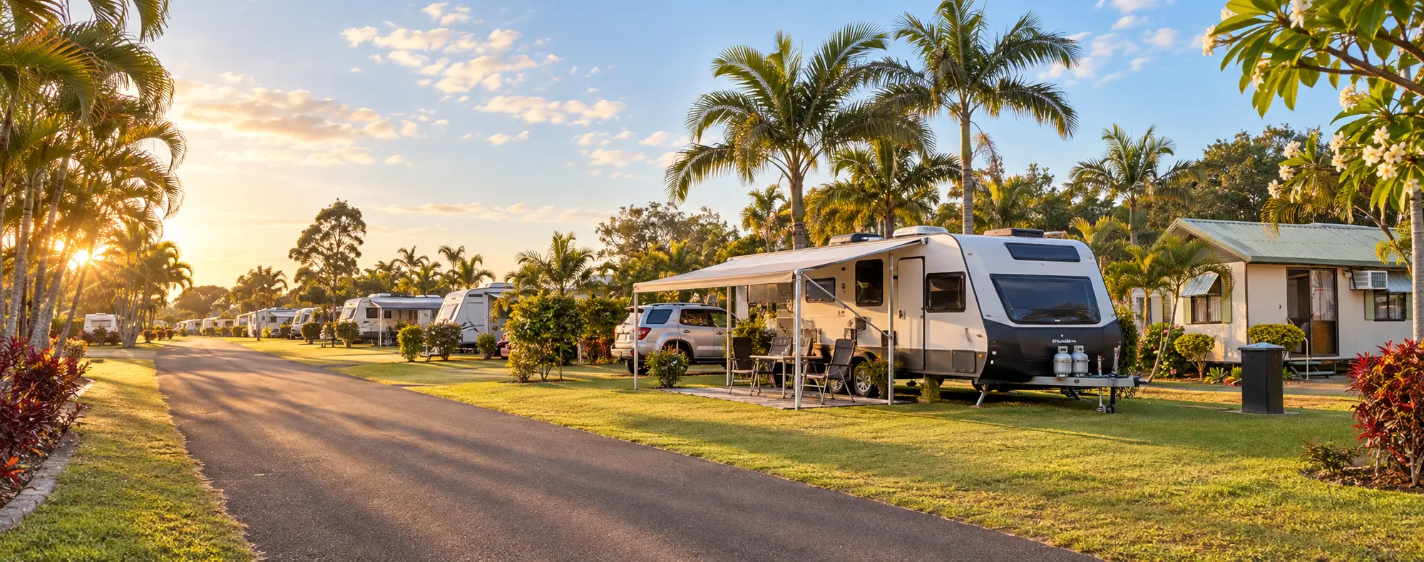 A spacious caravan site among tropical gardens at Glenlodge Caravan Village